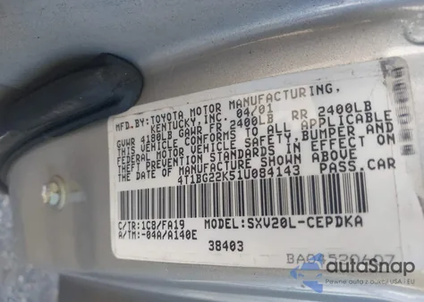 2001 Toyota Camry Ce from USA, damaged, VIN 4T1BG22K51U084143